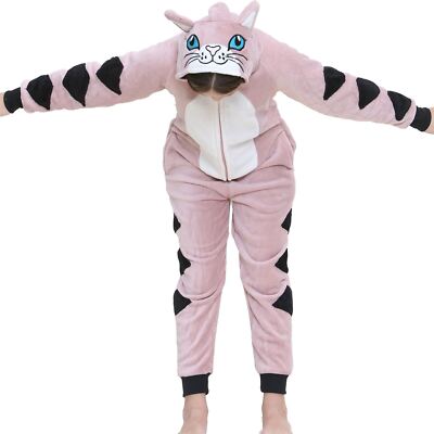 Jungen Mädchen Fleece A2Z Einteiler one piece Overall Staub Pink Katze Pyjama Zu