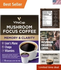 Eco-Friendly Mushroom Coffee Pods - Focus & Immunity Boost, 16 Recyclable K-Cups