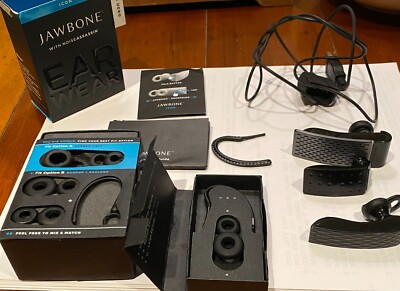 3 Jawbone Bluetooth Ear Pieces w/ one USB charger and accessories