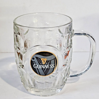 Guinness Dimple Glass Handled Beer Mug Luminarc Brand 5'' Tall .5 Liter