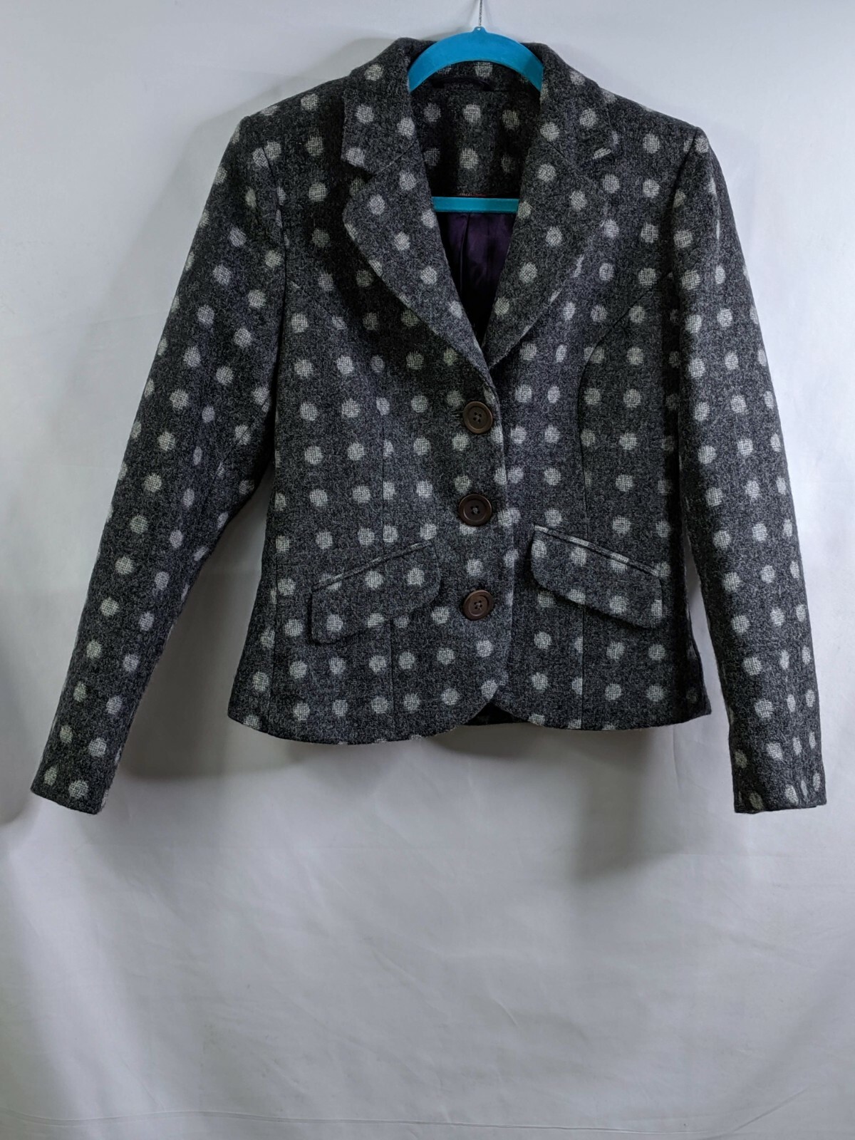 White Polka Dots Three Button Wool 2187 