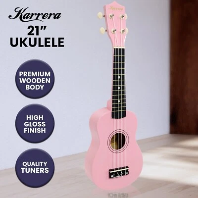 Karrera 21 inch Wooden Ukulele 4 Strings Right Handed Pink Gloss - image 1 of 4