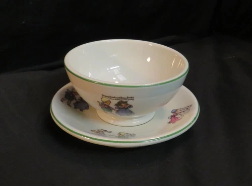 Vintage Childs Bowl & Saucer Shenango China Melon Set, Nursery Rhyme Theme 