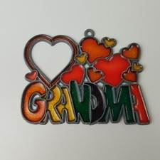 VTG Love Grandma Hearts Acrylic Stained Glass Sun Catcher Window Decor 4.5 inch