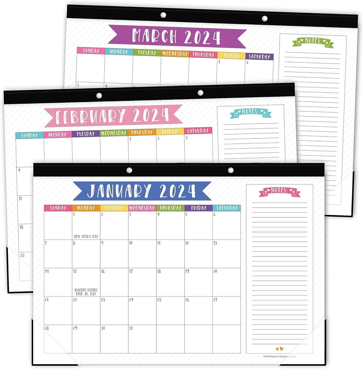 Colorful Large Desk Calendar 2024-2025 - Desk Calender 2024 Monthly,  Desktop