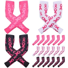 12 Pairs Pink Football Arm Sleeves Youth Breast Cancer Awareness Football Arm...