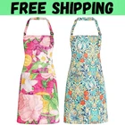 2 Pack Floral Aprons with Pocket Adjustable Kitchen Cooking Aprons for Women