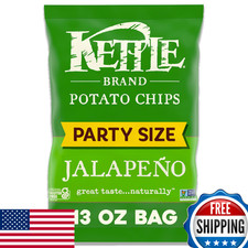 Kettle Brand Potato Chips, Jalapeno, Party Size, 13 Oz, Non-GMO, Gluten-Free
