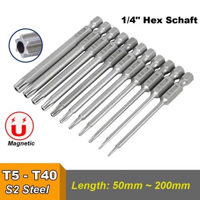Torx Screwdriver Bits Hex Security Magnetic Head 1/4'' Hex Shank 50~200mm Length