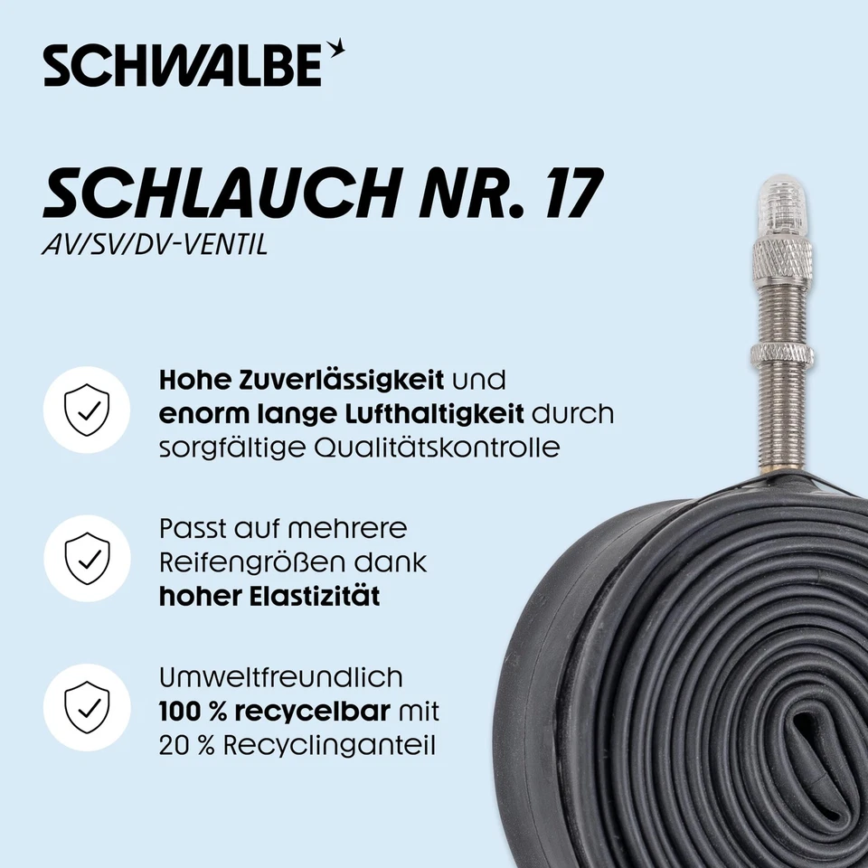 Manguera Schwalbe SV17/60, negro, 27/28 x 1 1/8-1.75 28/47-622/635 SV60 mm - Imagen 3 de 4