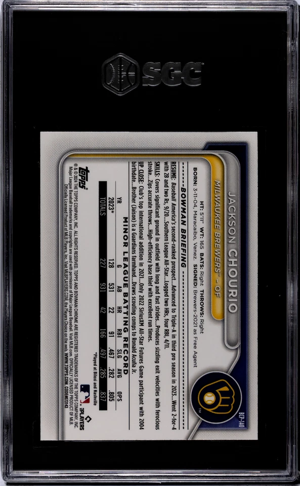 Bowman Jackson Chourio 2024 #BCP-140 SGC 9,5 Foto 2 de 2