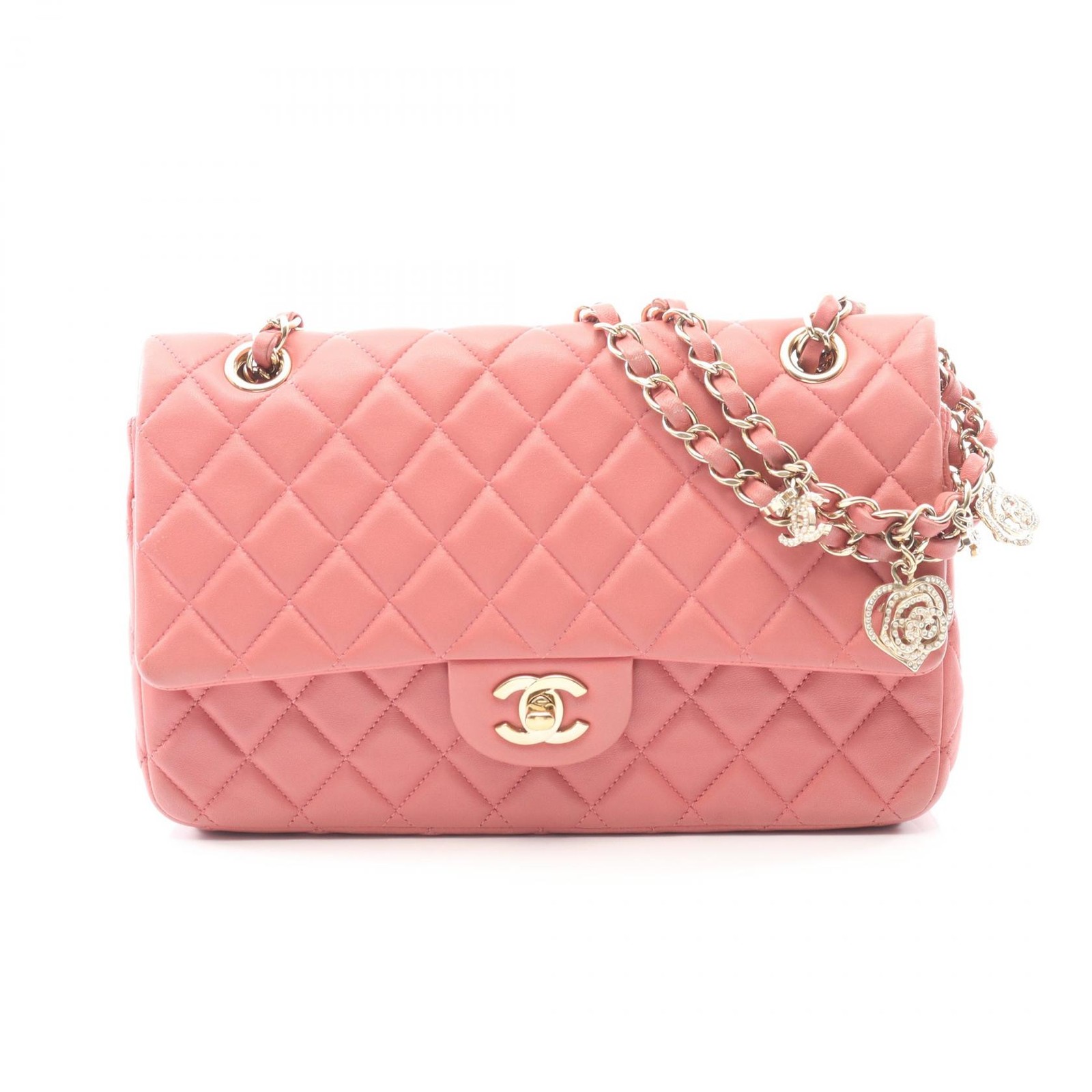 CHANEL Matelasse Single flap Chain Shoulder Handbag Lamb leather Pink GHW Used