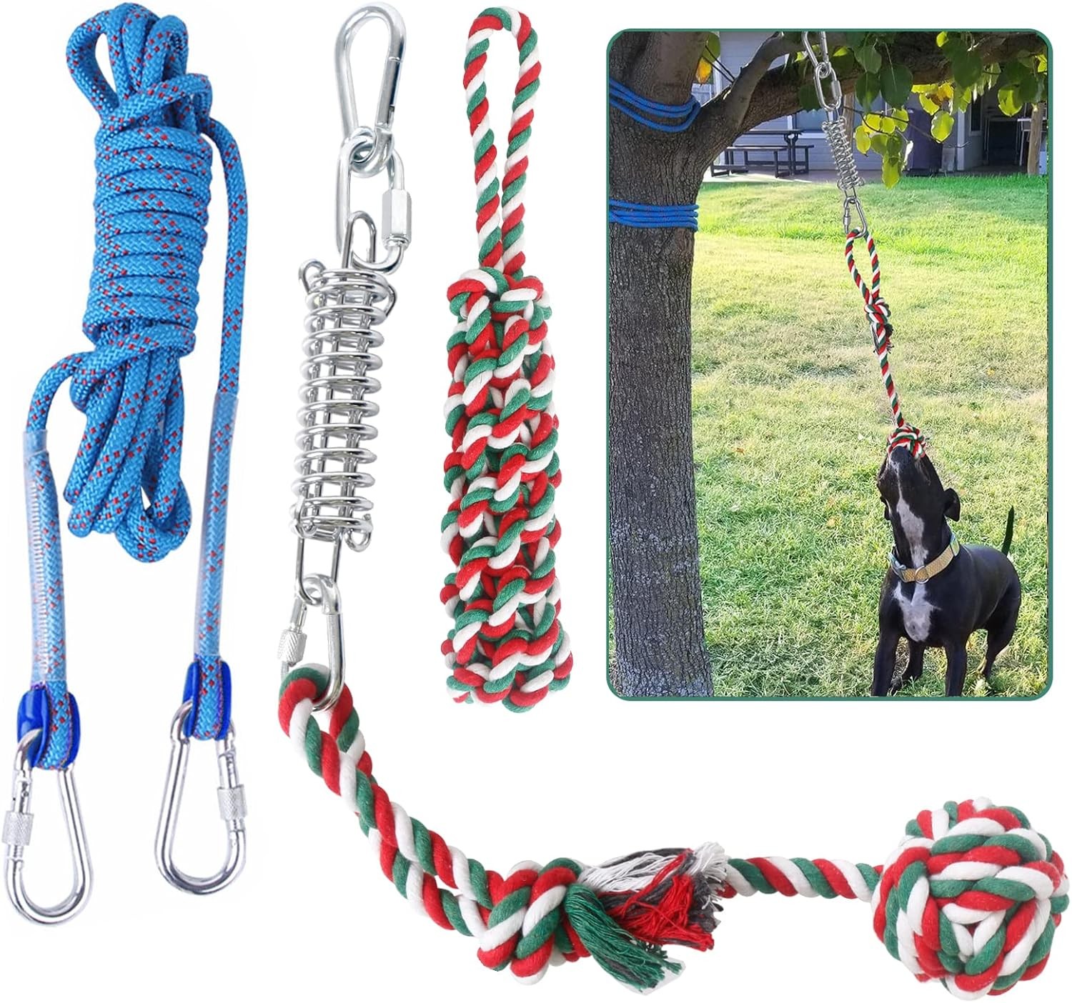 HOPET Dog Outdoor Bungee Solo Hanging Toy, Tether Tug of War Toys for Blue