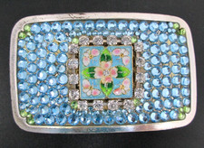 Vintage 1990s Belt Buckle Womens Rhinestone Bling Floral Cowgirl Feminine Bling