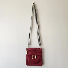 Samantha Brown Crossbody Bag Burgundy Nylon Travel Passport Jewelry Organizer