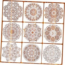 Eunvabir 9 Pack 12x12'' Mandala Stencils for Painting on Wood, Floor, Wall,