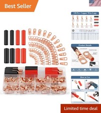 Copper Wire Lugs 130Pcs, AWG 2 4 6 8 10 12 Gauge Battery Cable Ends with 66Pc...