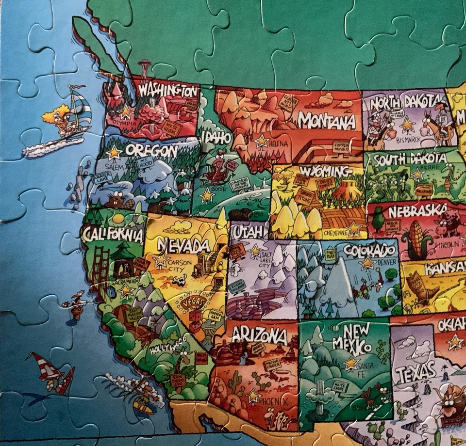 Mapa dos EUA 100 peças quebra-cabeça 1993 arte rosa completo feito nos EUA - Imagem 4 de 4