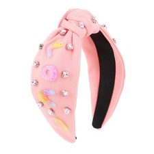 Pink Valentines Day Heart Headband Rhinestone Crystal Top Knot Hairband
