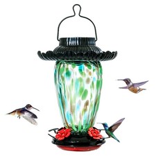 Muse Garden Solar Hummingbird Feeders for Outdoors Hanging, 38oz Hand Blown Glas