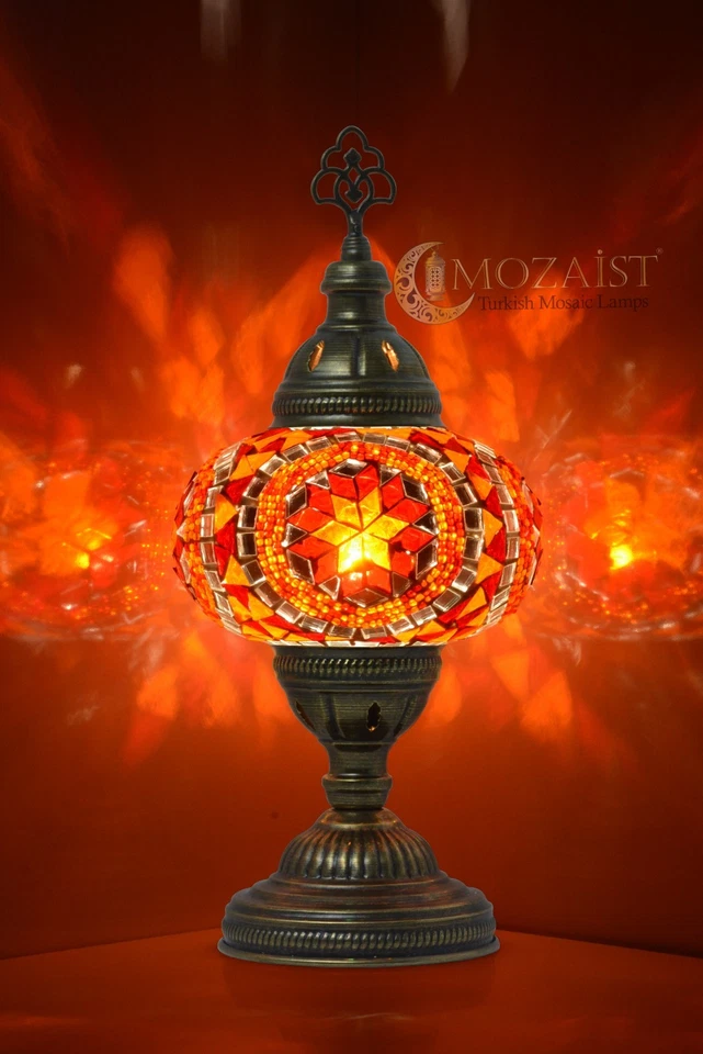 Bombilla LED gratuita incluida - Lámpara de mesa de mosaico turco hecha a mano, estilo boho marroquí Foto 3 de 4