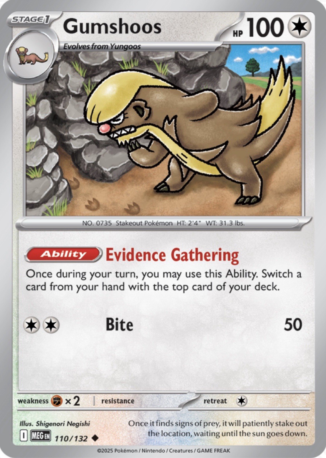 Gumshoos 110/132 Pokémon ME01: Mega Evolution Uncommon Reverse Holo 2025 NM