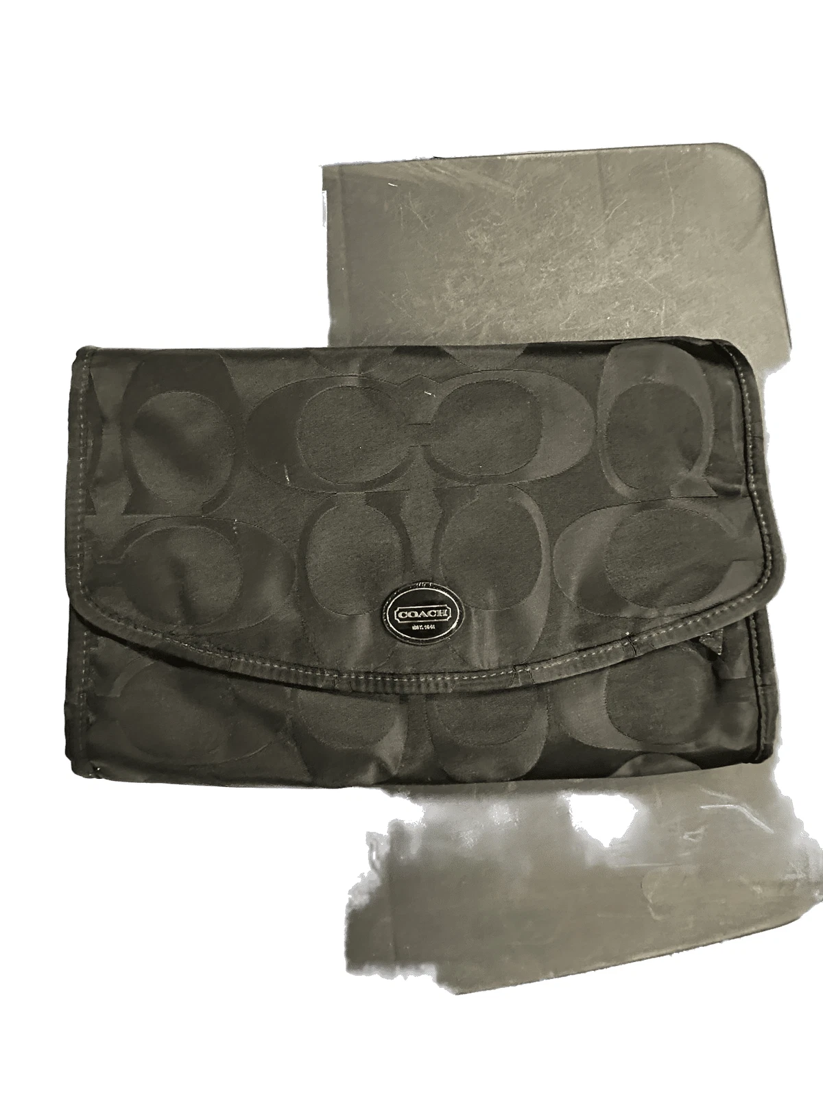 Coach Womens Signature C Cosmetic Bag Black Hanging Travel Toiletry Organizer