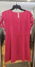 Magenta Draw String Short Dress - Mesh Sleeve
