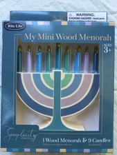 RITE LITE CHILDRENS CHANUKAH MY MINI WOOD MENORAH & 9 CANDLES SET AGES 3+ NEW