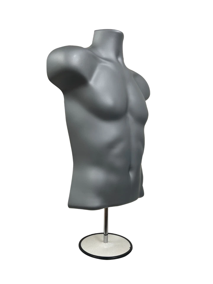 Male + Female Mannequin Torsos GREY (SILVER) + 2 Stands + 2 Hooks for Hanging  - Image 4 of 4