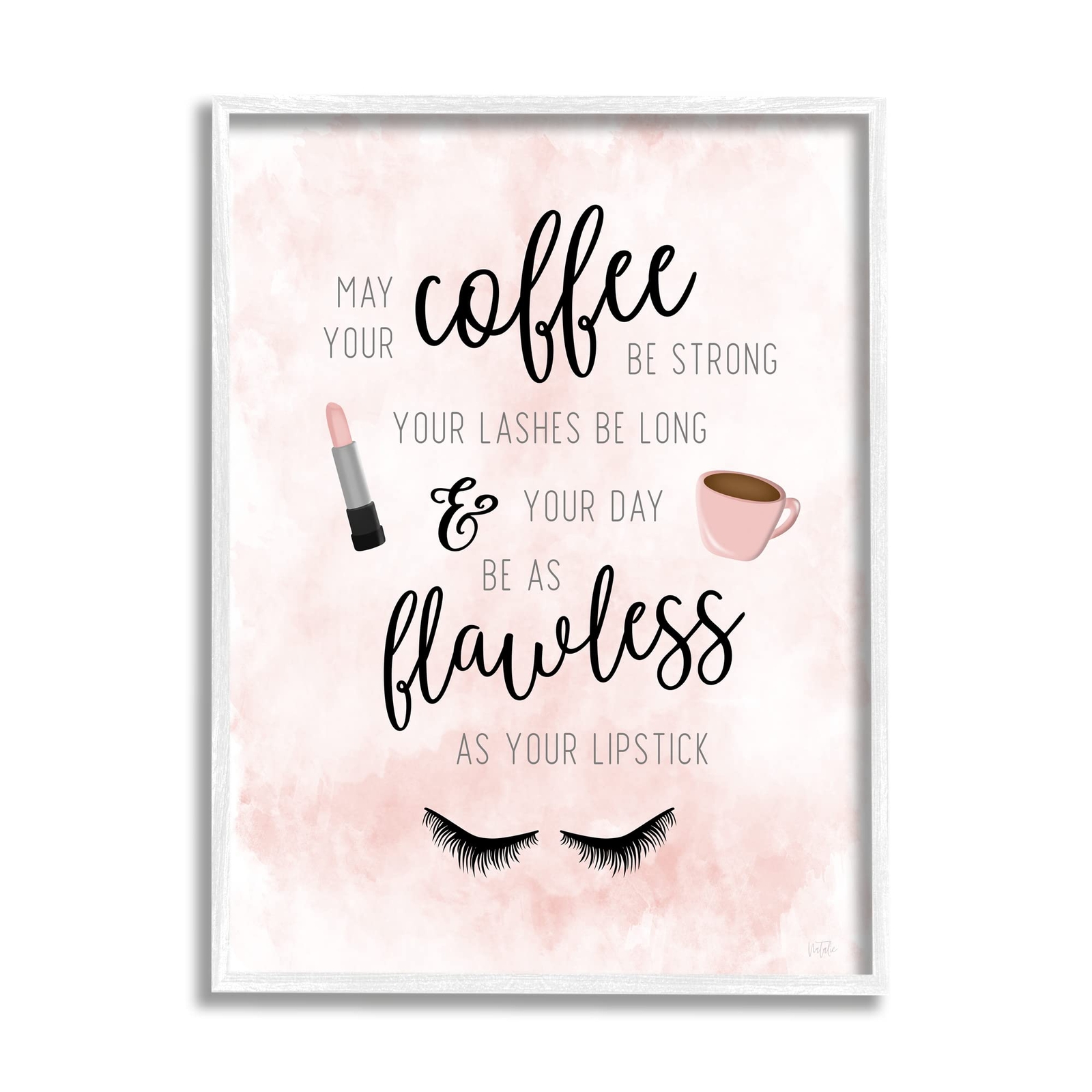 Inspirational Flawless Phrase Glam Lashes Coffee Calligraphy Framed Wall Art,...