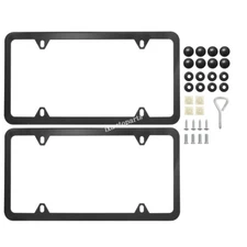 For Subaru 2 PCS License Plate Stainless Steel Frame With Screw Cap Black Cover