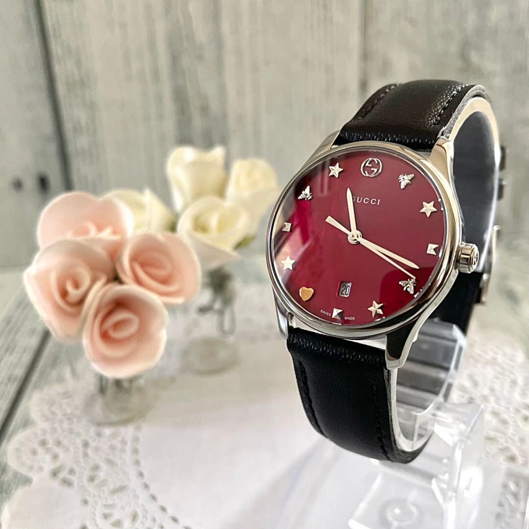 Gucci G-Timeless 126.5 Watch 28mm Women's Red Dial Date Swiss Made Round Vintage