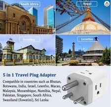 TESSAN South Africa Power Adapter, Type M Travel Plug with 3 US Outlets 2 USB