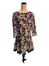 Eliza J Dress Womens 4 Blue Floral Chiffon Contrast Striped Trim Mini Preppy