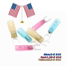 22-10AWG 50-100pcs Heat Shrink Fork Terminals Crimp Insulated Wire Connectors