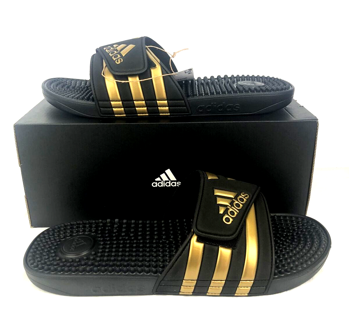 Adidas Men's Adissage Slide Sandals Black u0026 Gold EG6517 Men Size 12 Women  13 | eBay