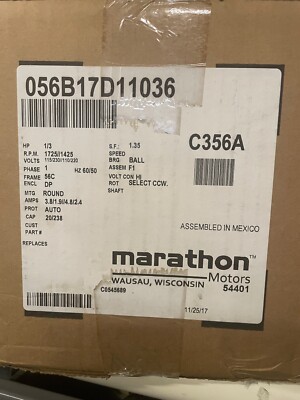 C356A Marathon 0.33 HP, 1 Ph, 60/50 Hz, 115/230V, 1800/1500 RPM, 56C Frame, DP -