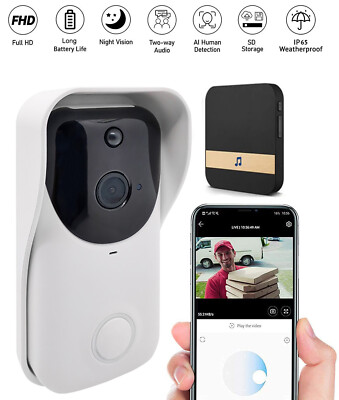 Wireless WiFi Video Doorbell Ring Two-Way Talk Security Camera Door Bell Chime