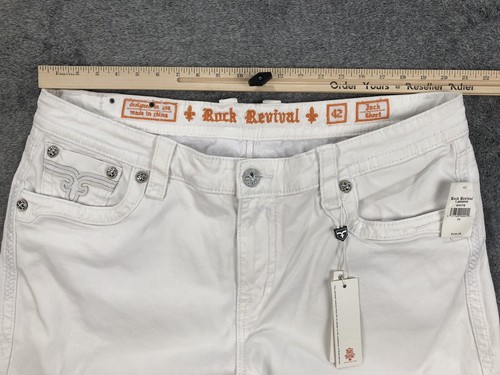 Rock Revival Mens Jack Shorts White Denim Embroidered Studded Size 42 NEW - Picture 5 of 23