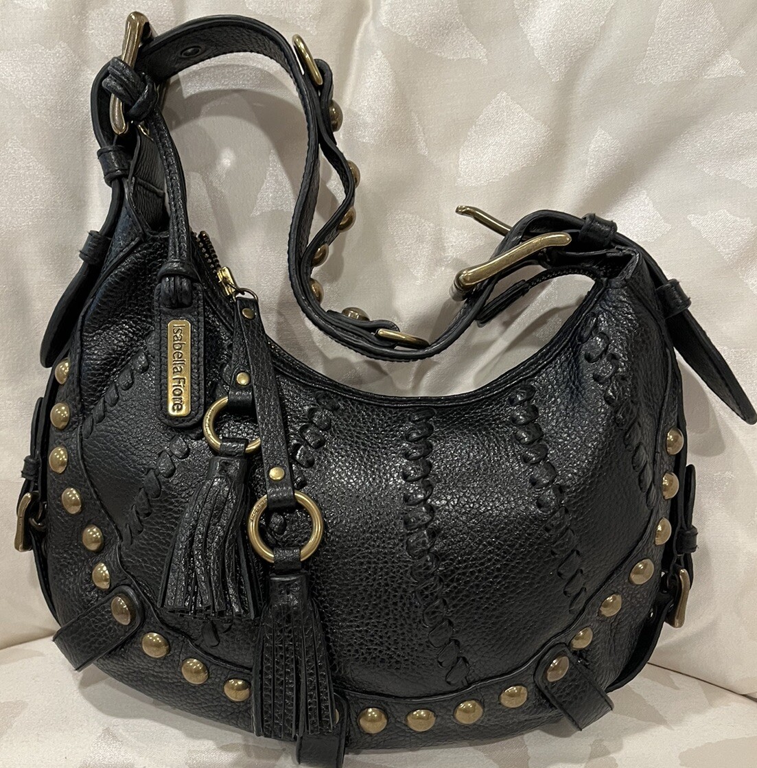 Isabella Fiore Black Leather Handbag with Adjustable