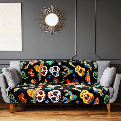 Sugar Skull Fiesta Blanket Soft Plush Blanket Dia de Los Muertos Blanket 50x60in - Picture 8 of 8