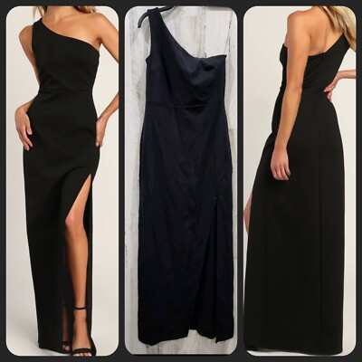 LULUS Good Times Only Black One Shoulder Maxi Dress**Classy**Size SMALL**NWOT**