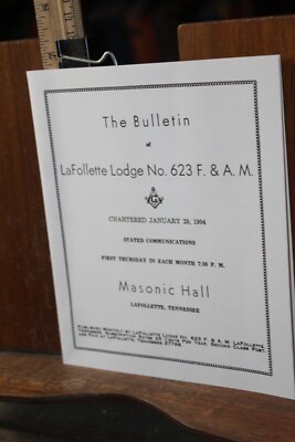 LaFollette Tennessee F&AM Lodge No. 623 Masonic Bulletin March 1975 | eBay