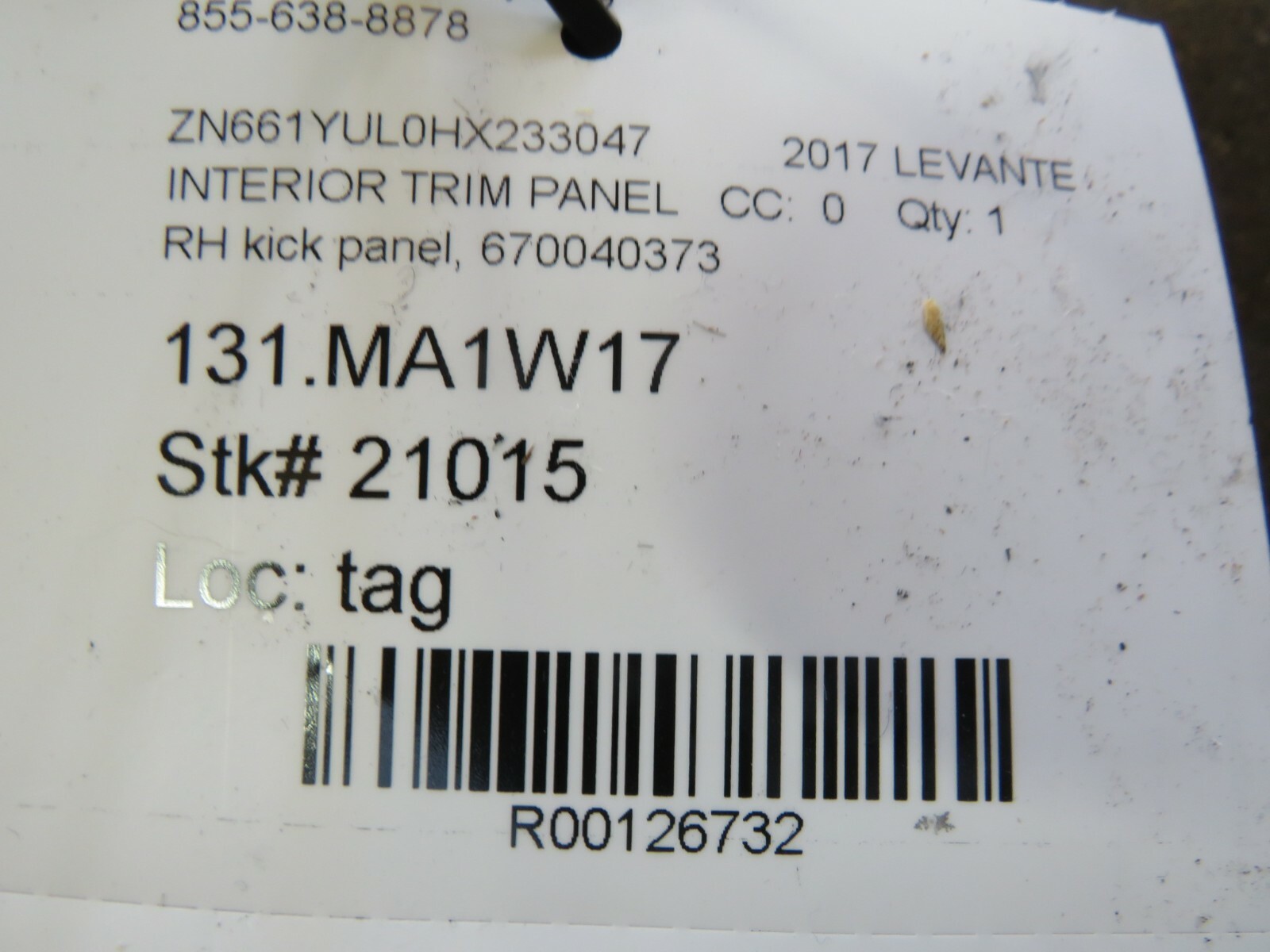 Maserati Levante, RH, Right, Kick Trim Panel, Used, P/N 670040373