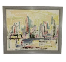 Vintage Original Oil Painting Abstract City Skyline Artwork Jean B. Egan Artist