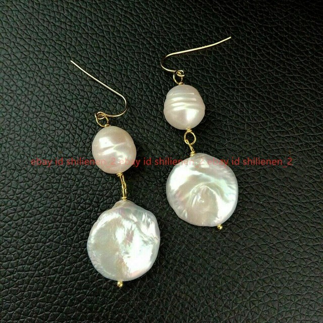 7-8mm Weiß Barock-Perle & 11-12mm Weiß Münze Perle Gold Haken Baumeln Ohrringe 7-8mm Weiß Barock-Perle & 11-12mm Weiß Münze Perle Gold Haken Baumeln Ohrringe