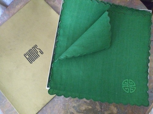 PAÑALES CHINOISERIE 6 BORDADOS MONOGRAMA SERVILLETAS DE MESA DE LINO VERDE - Imagen 3 de 7