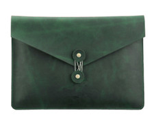 file Folder pocket cow Leather laptop bag Briefcase iPad Case pouch green 620