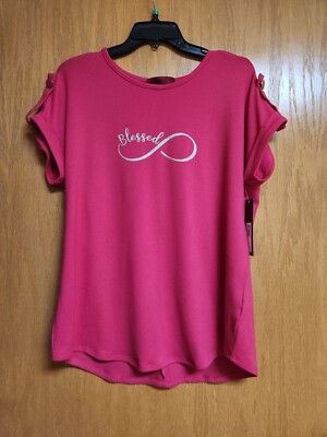 Bright Pink ''Blessed'' Short Sleeve Top. NWT. Med. By Love Scarlett. 